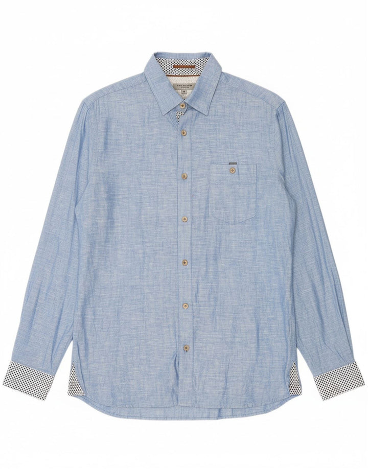 TED BAKER Mens London Shirt Size 3 Medium Blue Flecked Linen
