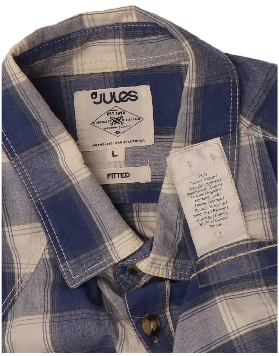 JULES Camisa entallada de hombre de algodón a cuadros azules grandes