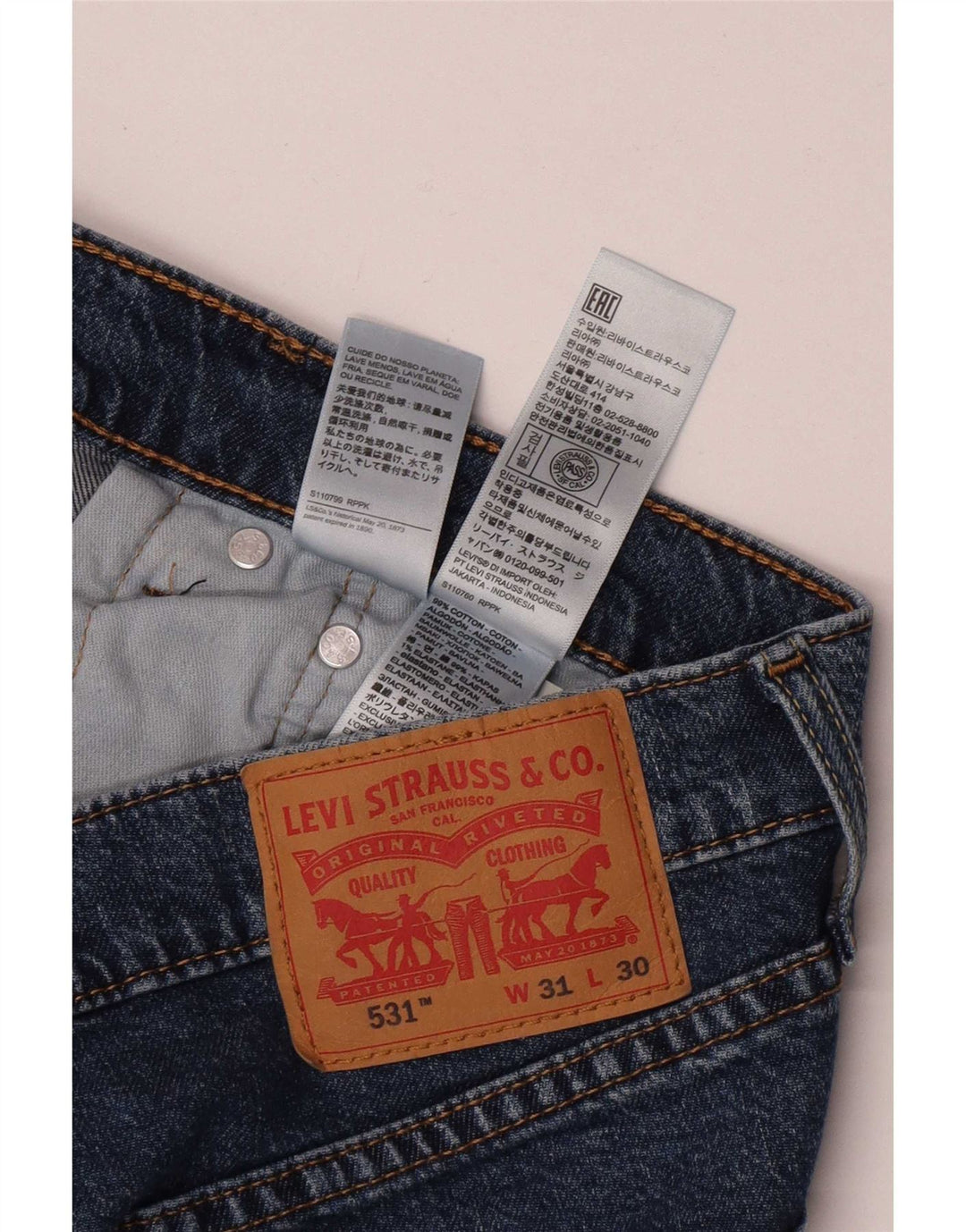 Levi's Hombre 531 Slim Jeans W31 L30 Algodón Azul