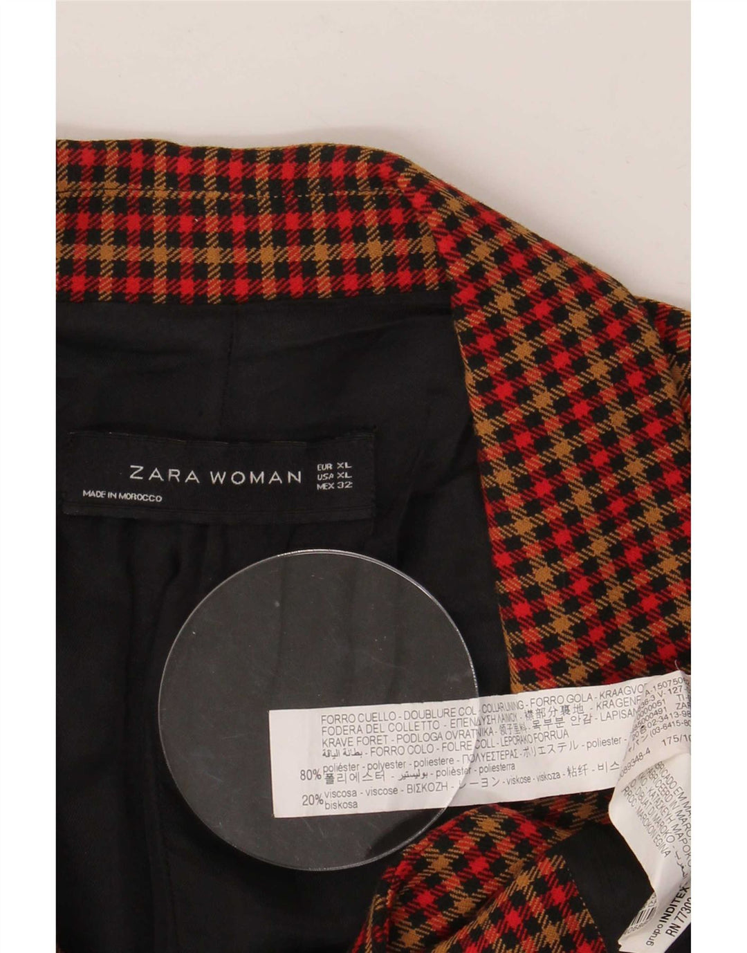 Zara Mujer Chaqueta Blazer De 2 Botones UK 40 XL Poliéster A Cuadros Multicolor