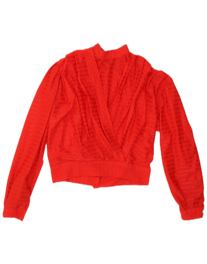 Vintage mujer crop camisa blusa US 5 pequeño poliéster a rayas rojas