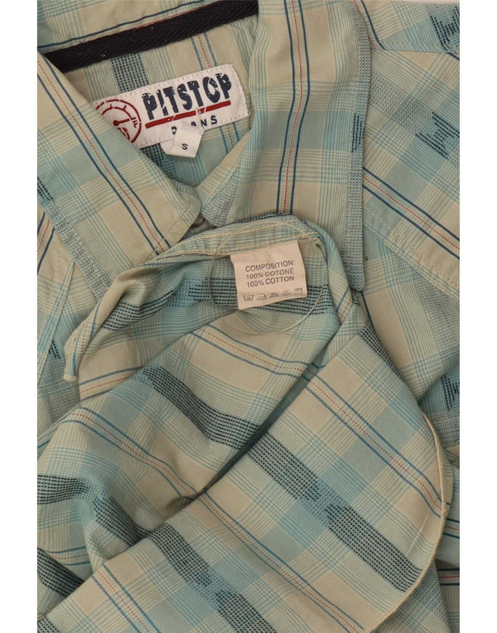 Camisa De Manga Corta Pit Stop Hombre De Algodón A Cuadros Azul Pequeño