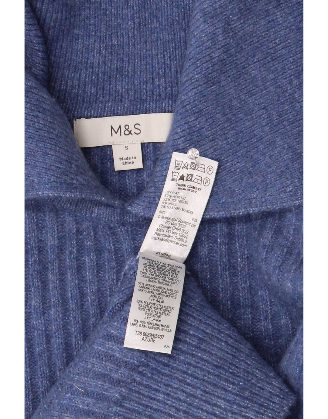 Marks & Spencer Suéter tipo jersey de gran tamaño con cuello tipo polo para mujer UK 10 Small Blue