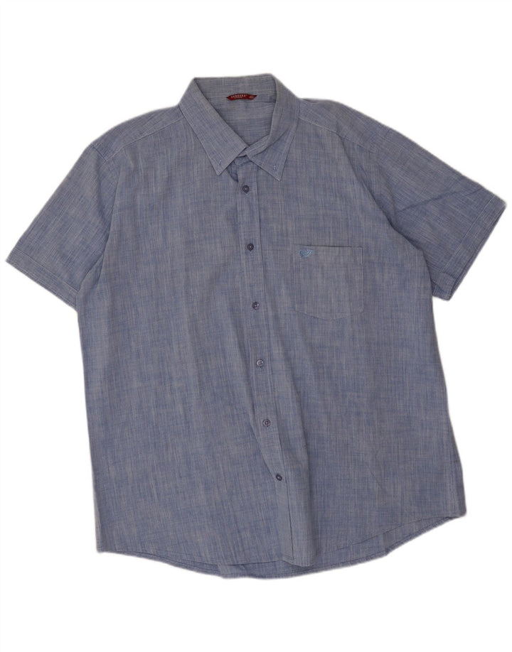Carrera Camisa Manga Corta Hombre 2XL Algodón Azul