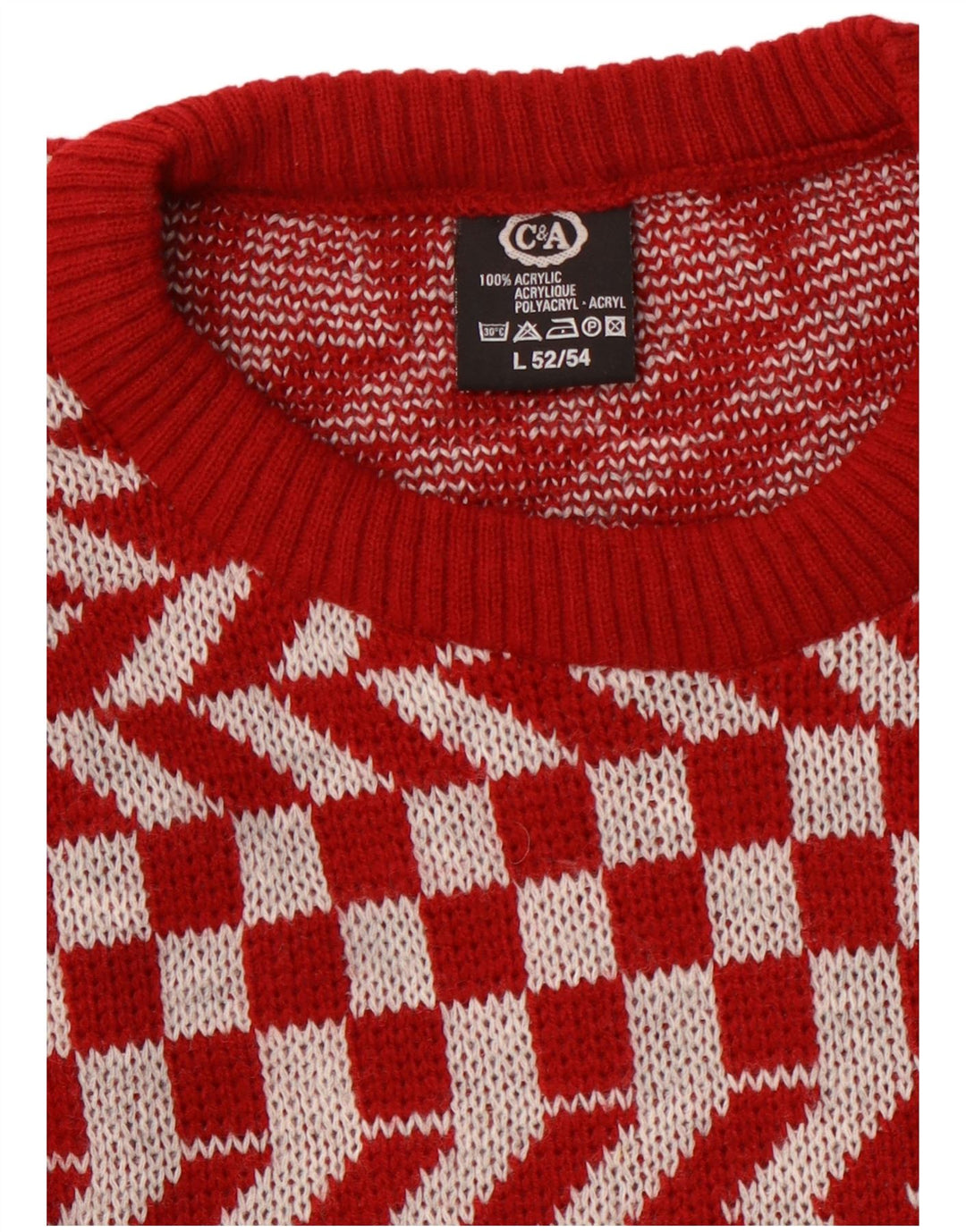 C & A - Jersey de cuello redondo para hombre, acrílico geométrico rojo grande