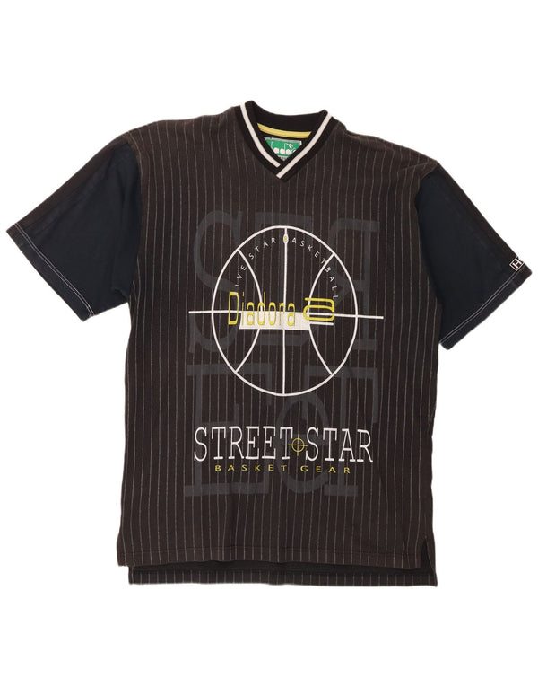 Diadora Hombre Camiseta Gráfica Top XL Gris Rayas Algodón