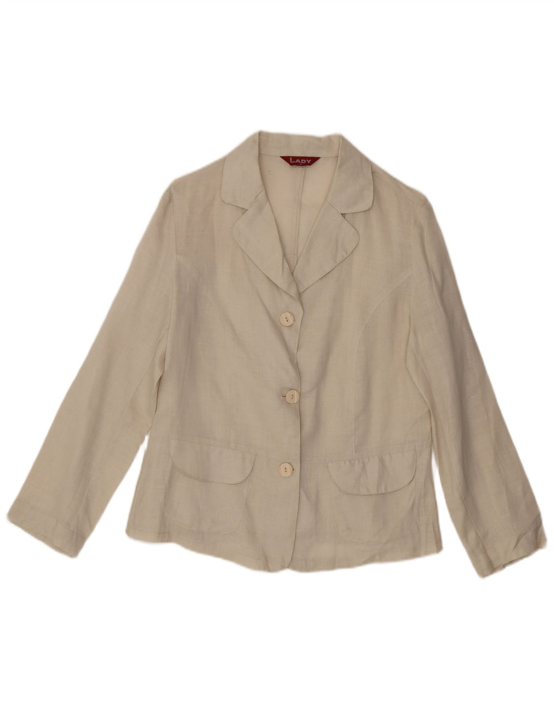 Vintage mujer camisa blusa Reino Unido 14 lino beige medio