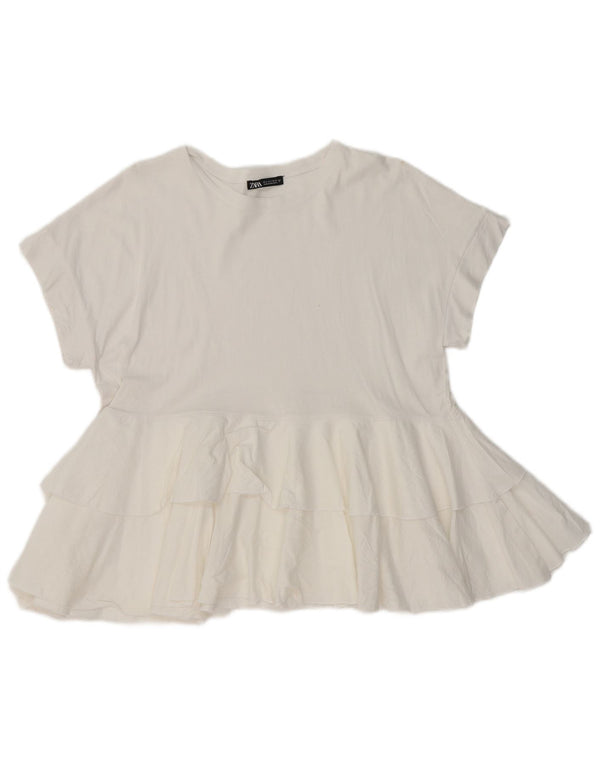 ZARA Womens Tiered Blouse Top UK 10 Small White Cotton