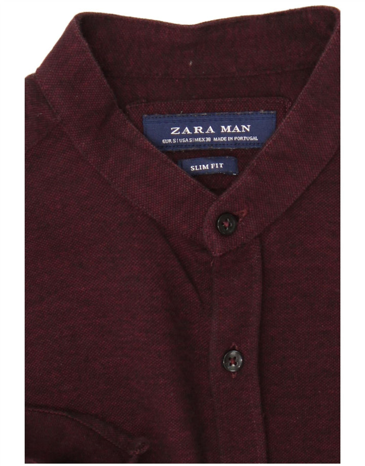 Zara Hombre Camisa Slim Fit Pequeña Granate