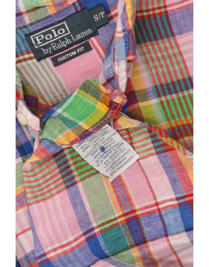 Polo Ralph Lauren Camisa de ajuste personalizado para hombre, talla pequeña, lino a cuadros multicolor