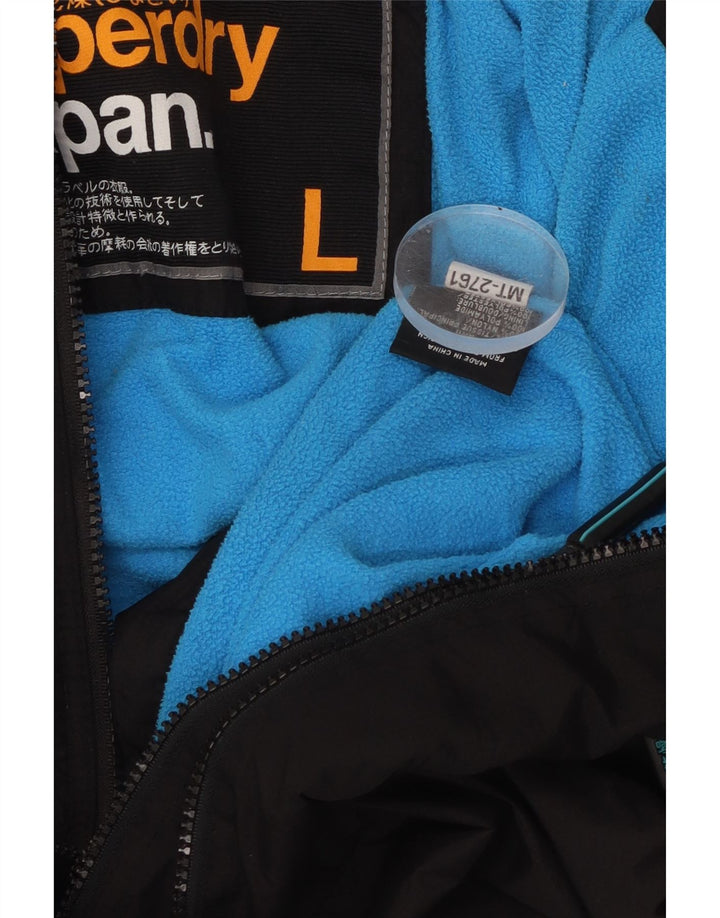 SUPERDRY Chaqueta cortavientos con capucha para mujer UK 46 Large Black Nylon