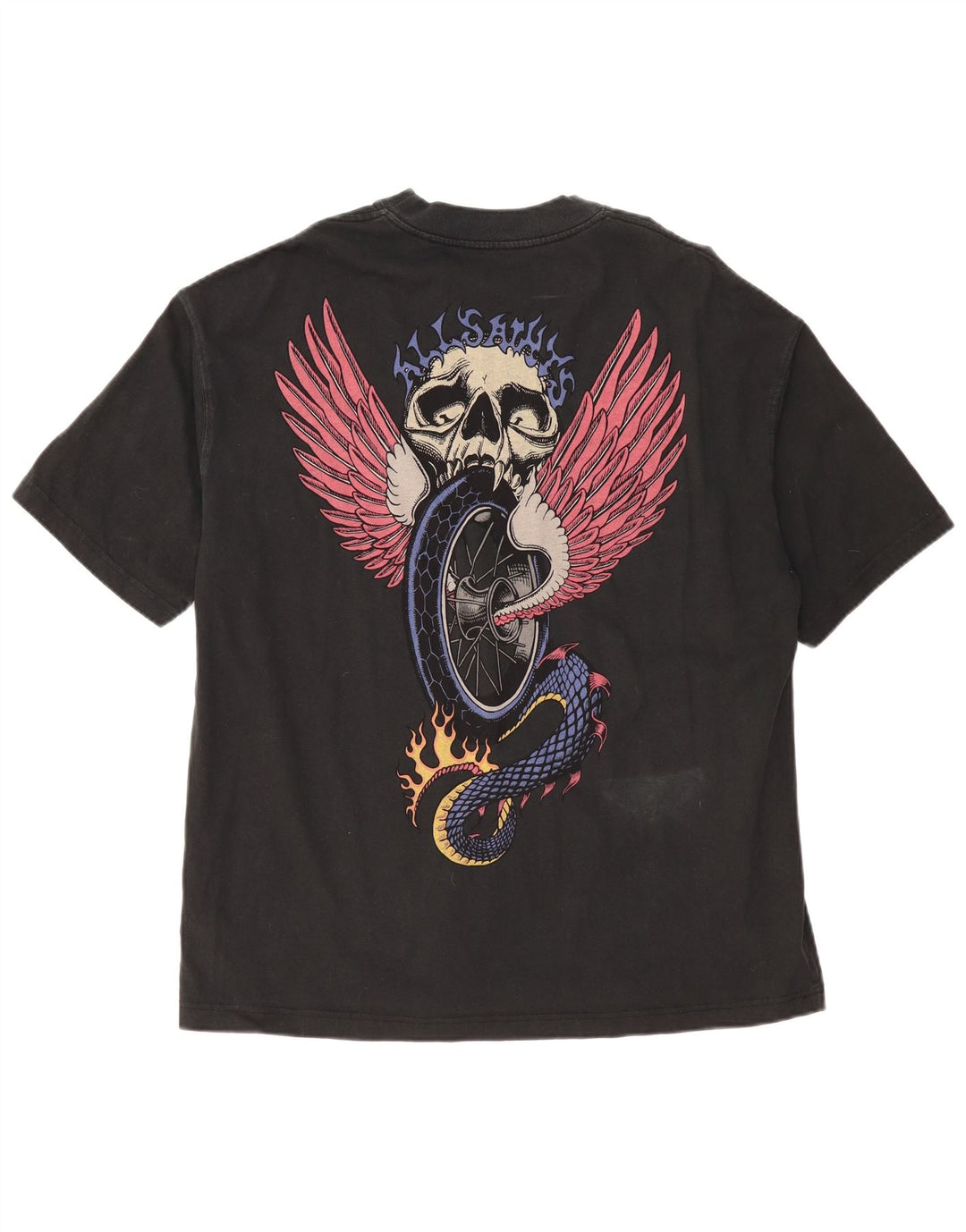 ALL SAINTS Camiseta gráfica extragrande para hombre Top mediano de algodón negro