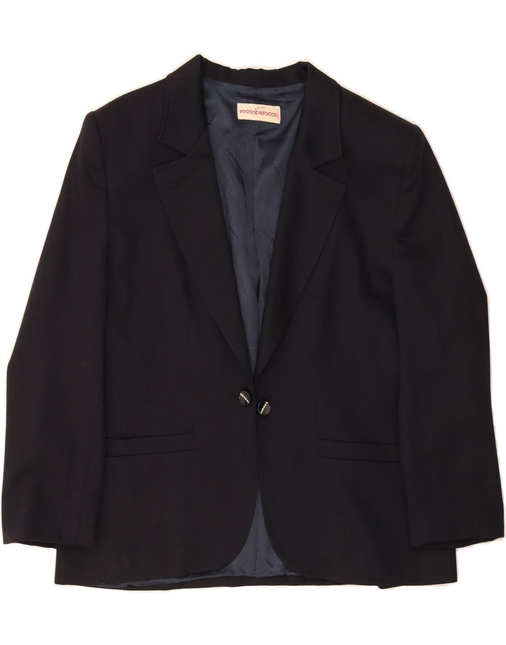 ROCCOBAROCCO Womens Blazer Jacket UK 18 XL Navy Blue Wool Vintage Roccobarocco and Second-Hand Roccobarocco from Messina Hembry 