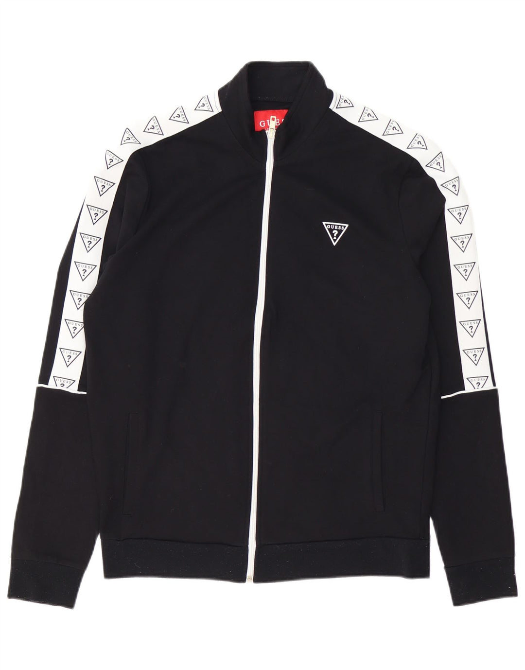 GUESS Chaqueta superior de chándal con gráfico para hombre Small Black Colourblock Rayon