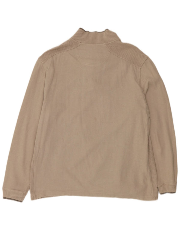 Izod Mens Zip Neck Top Manga Larga Grande Algodón Beige