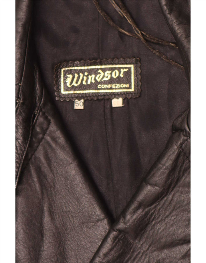 Windsor - Abrigo de piel con doble botonadura para hombre IT 50 grande negro