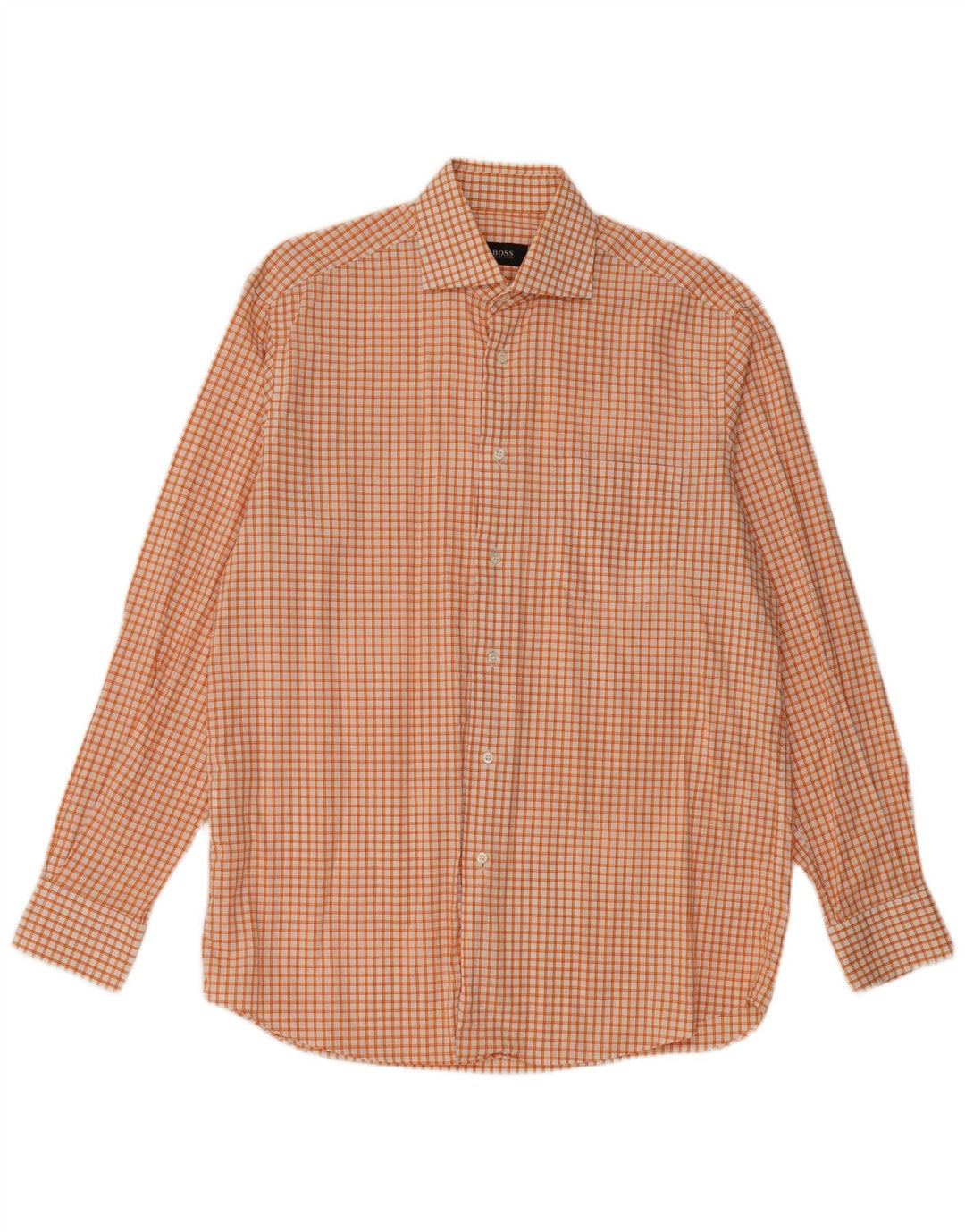 Camisa Hugo Boss Hombre Algodón Cuadros Naranja Mediano