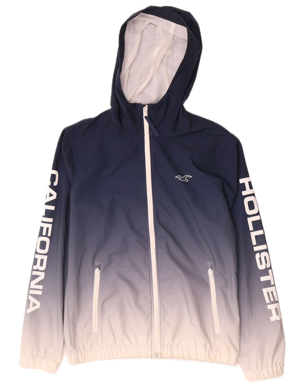 Hollister Chaqueta impermeable con capucha gráfica para hombre Reino Unido 34 XS Azul marino Colorblock