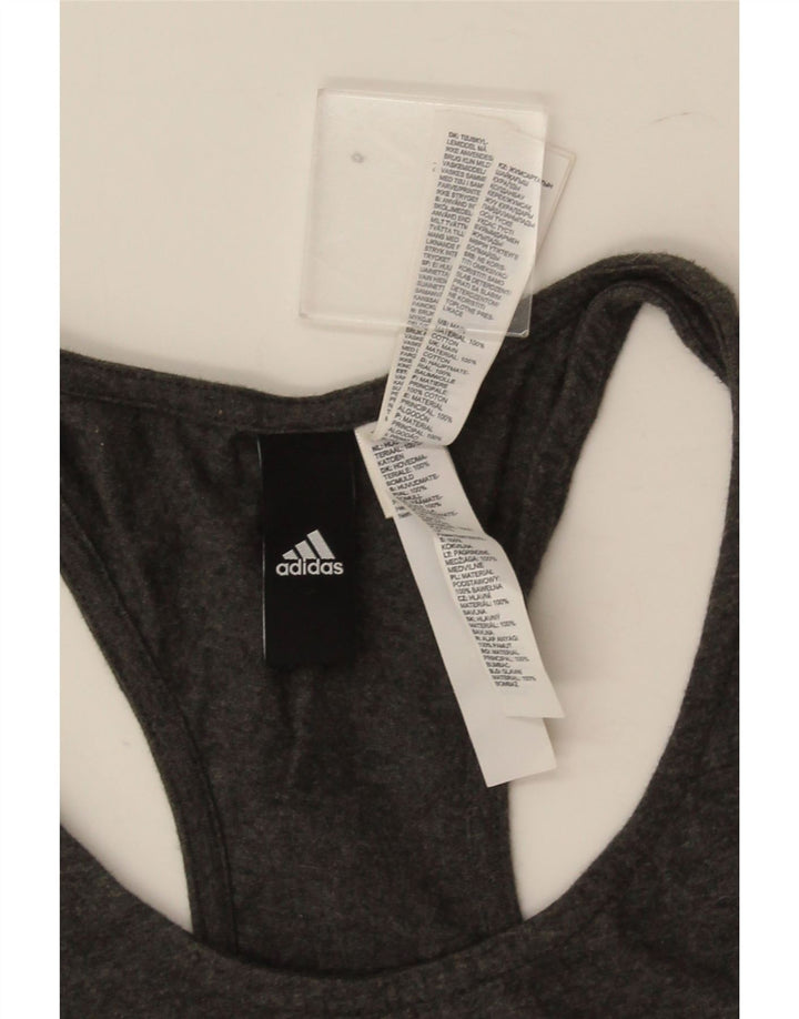Adidas Mujer Gráfico Chaleco Top Reino Unido 12/14 Algodón Gris Medio