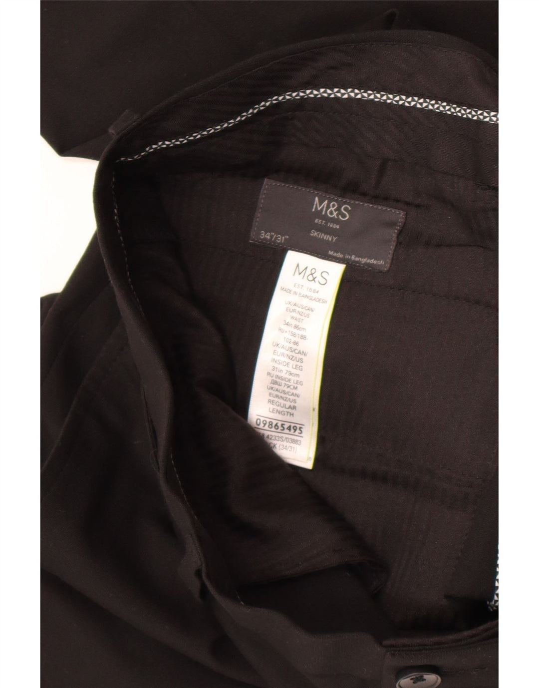 Marks & Spencer Pantalón de traje ajustado para hombre W34 L31 Poliéster negro