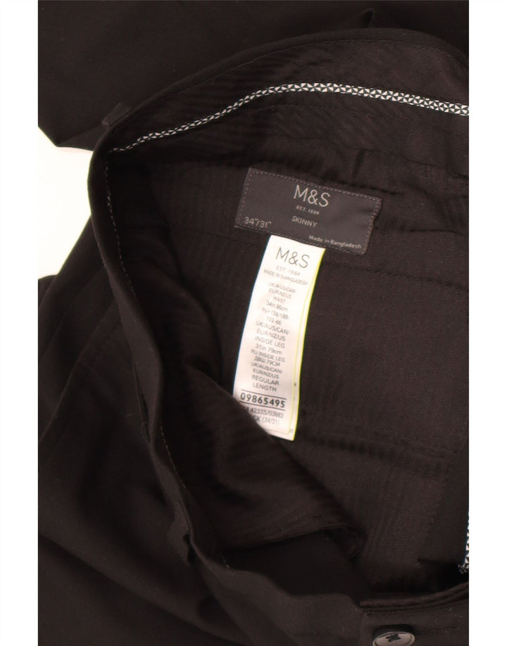 Marks & Spencer Pantalón de traje ajustado para hombre W34 L31 Poliéster negro