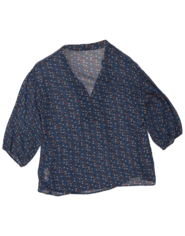 Pinko Blusa transparente de manga 3/4 para mujer UK 40 Azul medio Floral