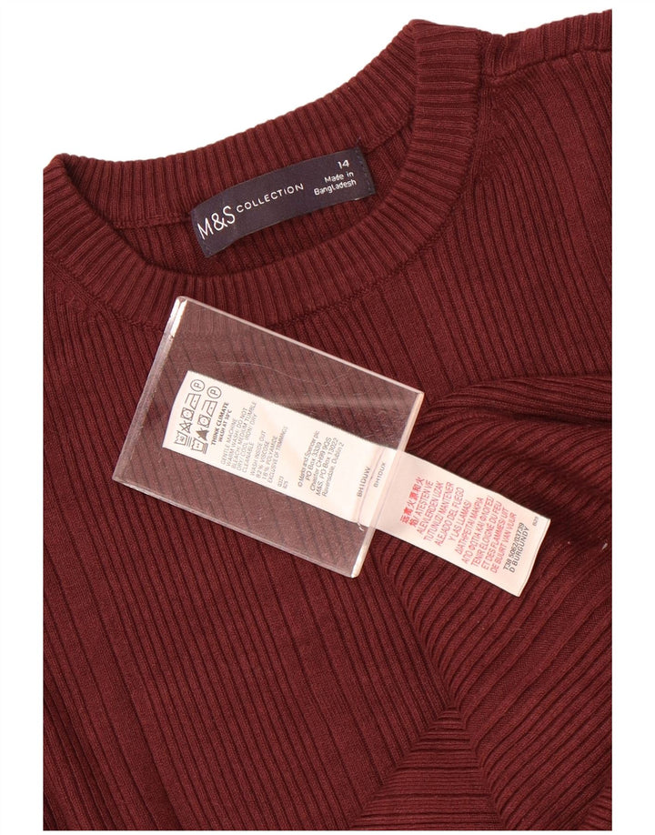 Marks & Spencer Suéter de cuello redondo para mujer UK 44 Viscosa granate mediana