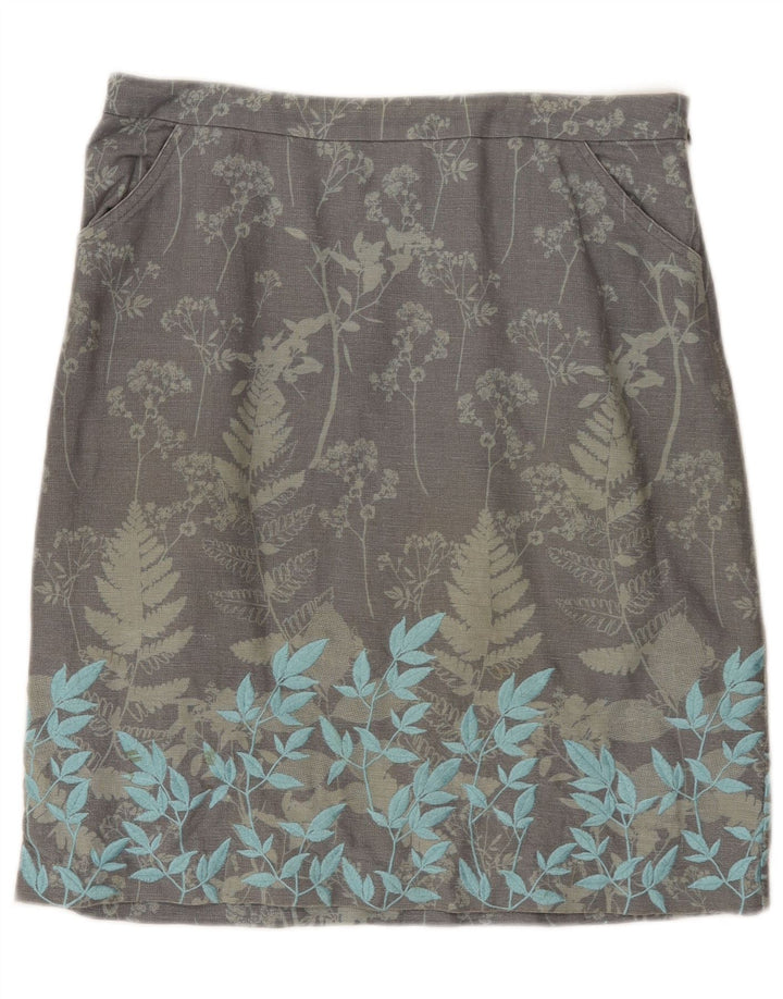 Falda midi para mujer White Stuff UK 40 Medium W32 Lino floral gris