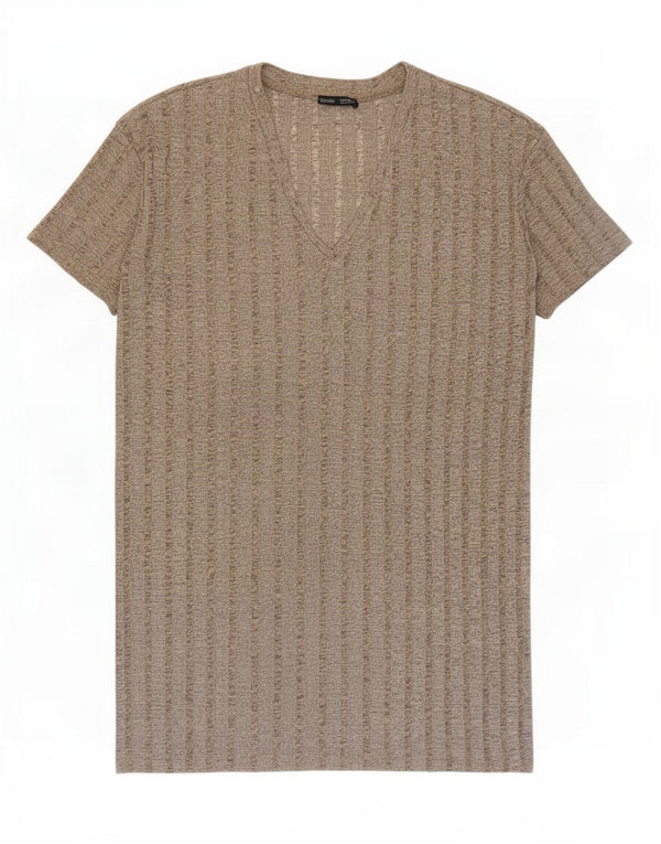 Zara Vestido Camiseta Mujer UK 44 Poliéster A Rayas Beige Medio