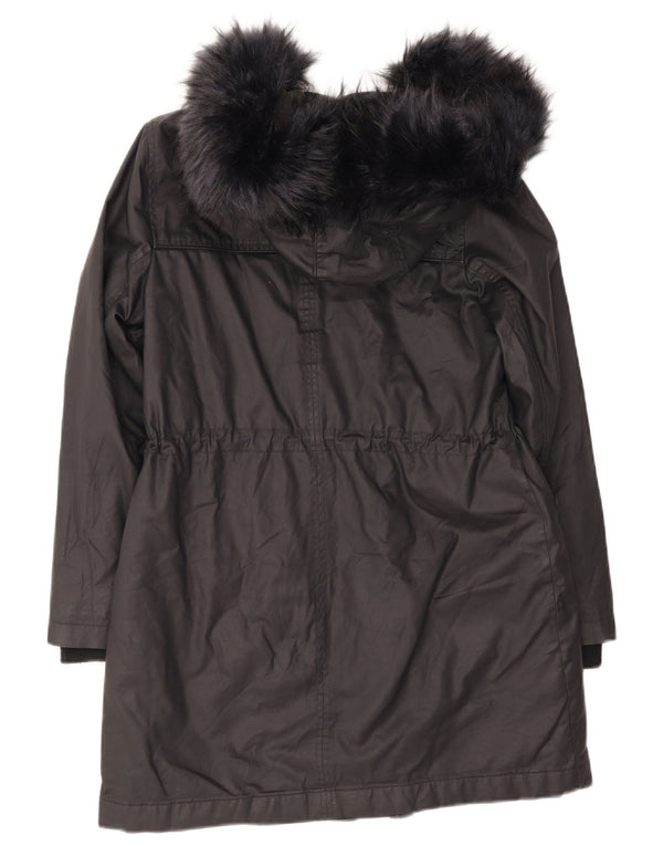 MINT VELVET Chaqueta parka con capucha para mujer UK 40 Grande Algodón negro