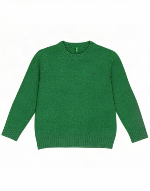 Benetton Jersey De Cuello Redondo Para Mujer UK 42 Lana Virgen Verde Medio