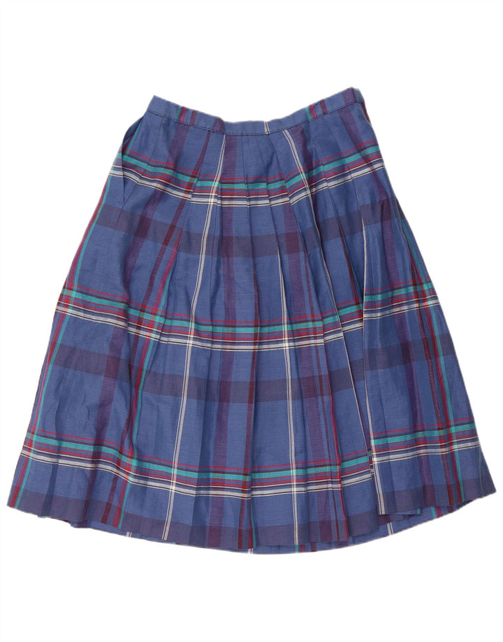 Falda plisada vintage para mujer W30 cheque azul medio