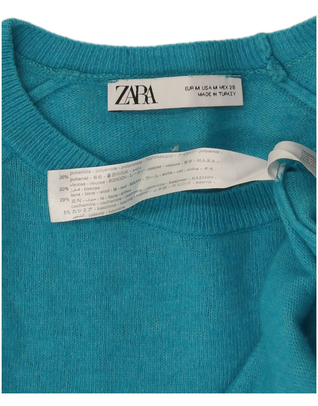 Zara - Jersey de cuello redondo para mujer, talla 42, talla mediana, color turquesa, poliamida
