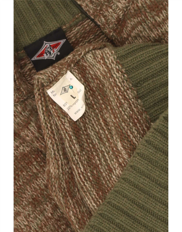 Bear - Cárdigan para hombre de lana moteada de color caqui grande