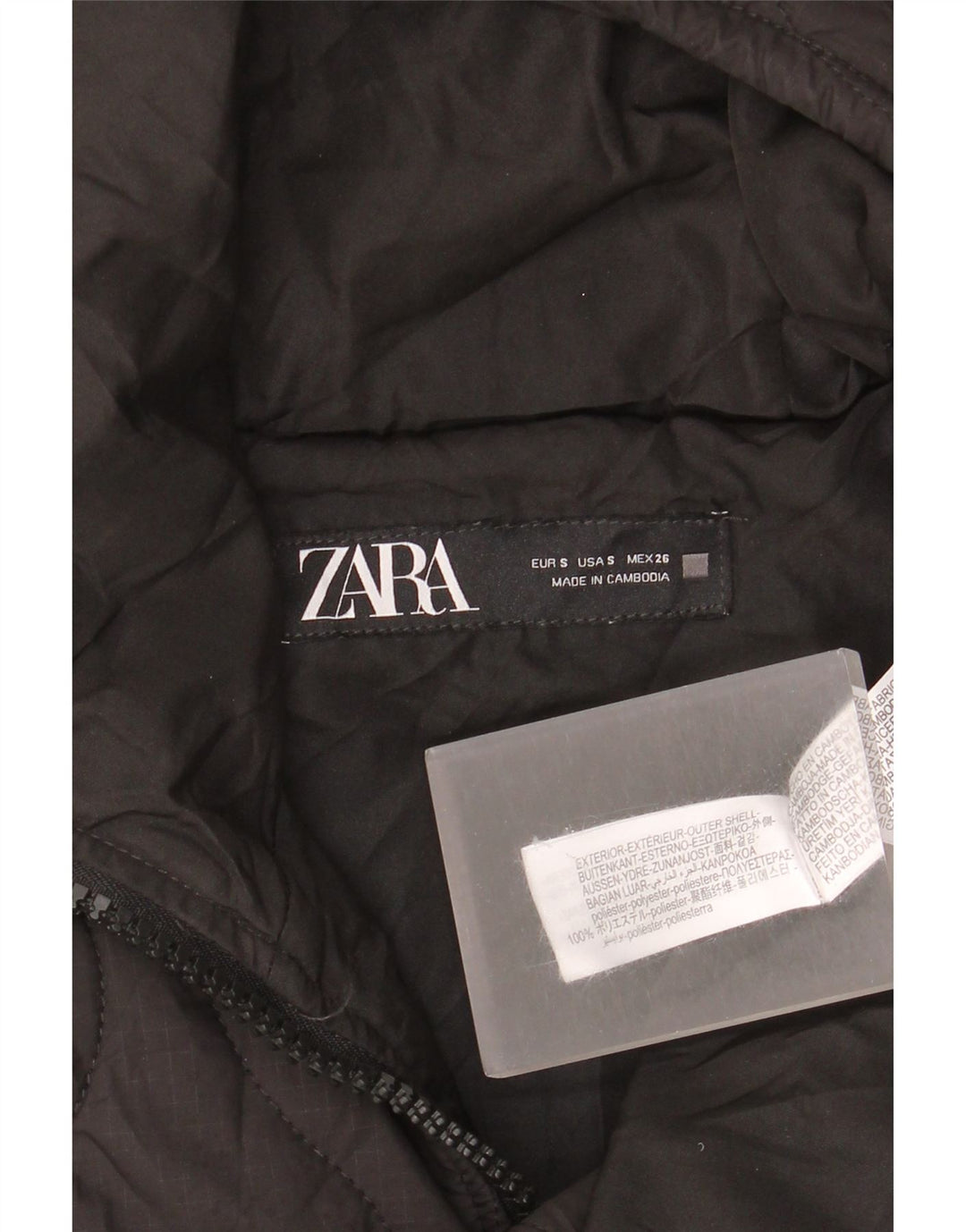 Zara Mujer Chaqueta Acolchada Extragrande Con Capucha UK 10 Small Poliéster Negro
