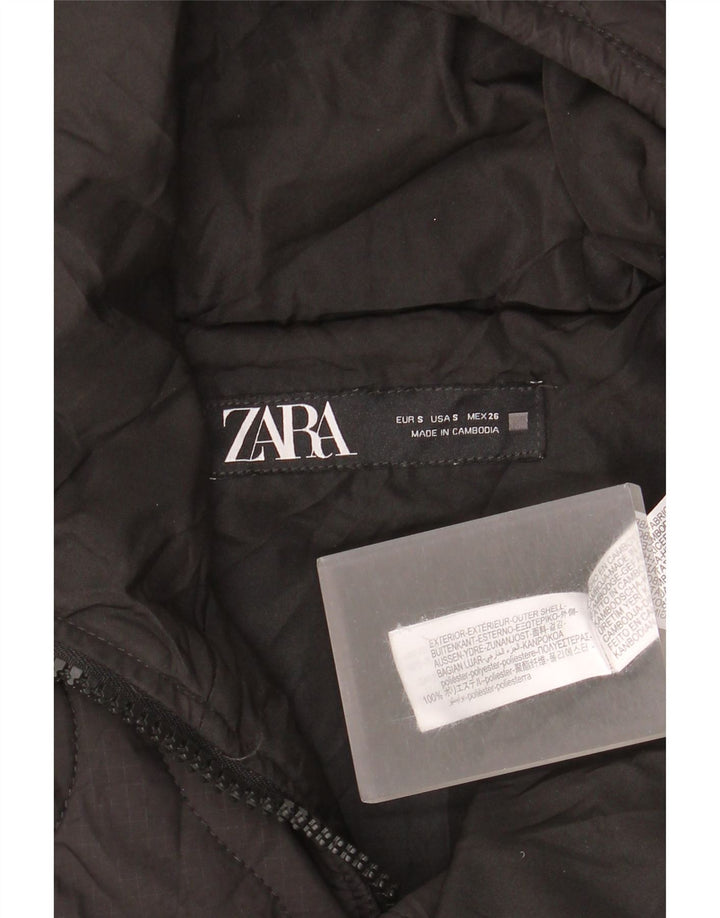 Zara Mujer Chaqueta Acolchada Extragrande Con Capucha UK 10 Small Poliéster Negro