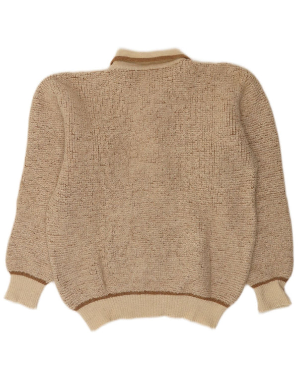 Vintage hombres polo cuello jersey suéter medio beige moteado lana de alpaca