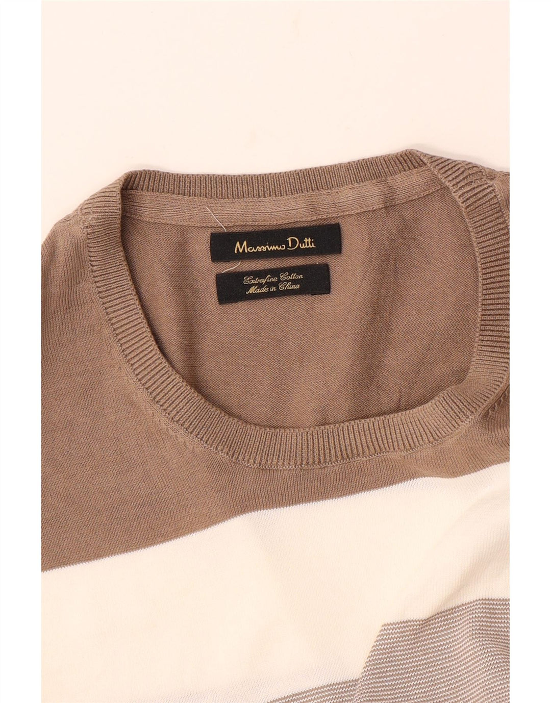 MASSIMO DUTTI Camiseta Hombre Top Large Algodón Rayas Beige