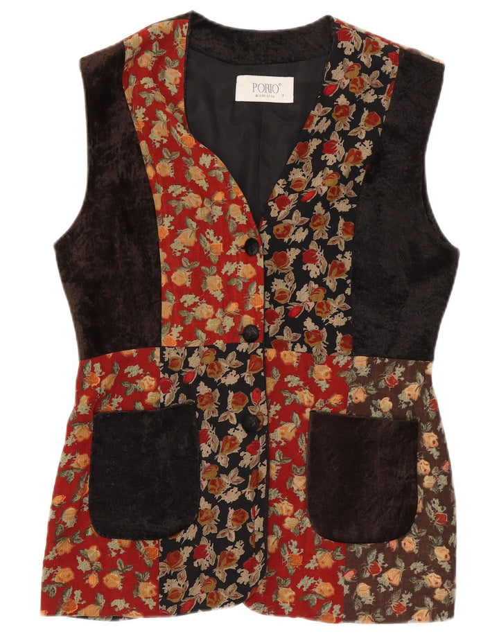 Vintage mujer Gilet Reino Unido 14 medio multicolor patchwork lana