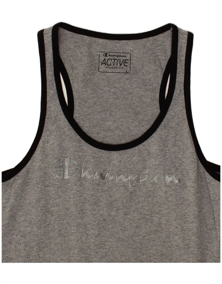 CHAMPION Womens Graphic Vest Top UK 14 Large Grey Cotton Vintage Champion and Second-Hand Champion from Messina Hembry 
