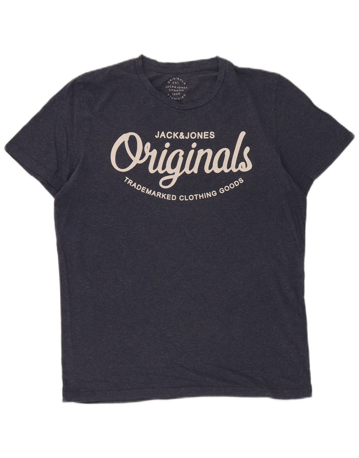 Jack & Jones Hombre Camiseta Gráfica Top Medium Azul Marino Algodón