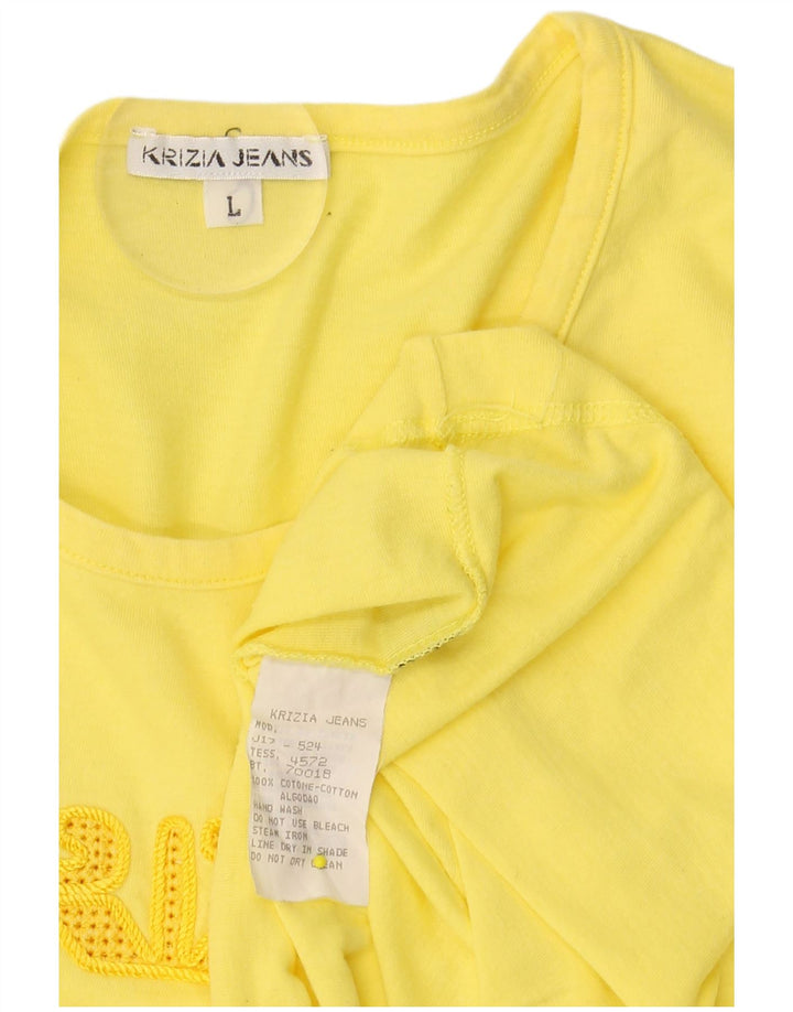 KRIZIA Camiseta gráfica para mujer Top UK 46 Grande Algodón amarillo