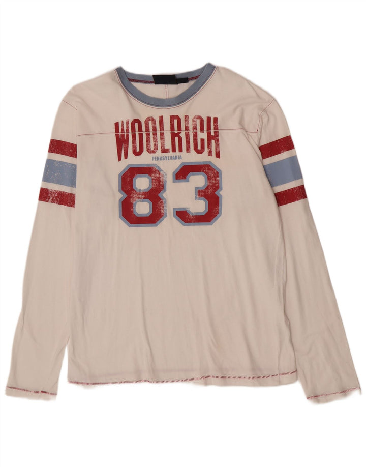 Woolrich Top gráfico para hombre de manga larga de algodón blanco grande