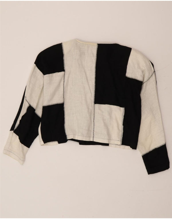 Vintage mujer suelta ajuste Bolero Top Reino Unido 14 medio negro colorblock lino