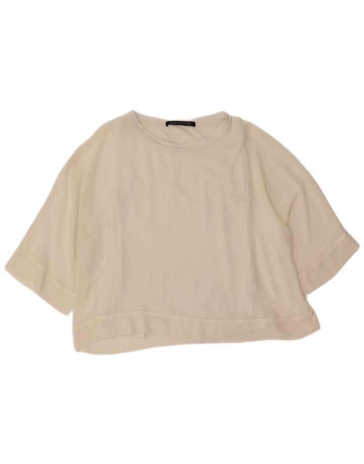 Zara Mujer Blusa Extragrande Top UK 44 Medio Blanco Poliéster
