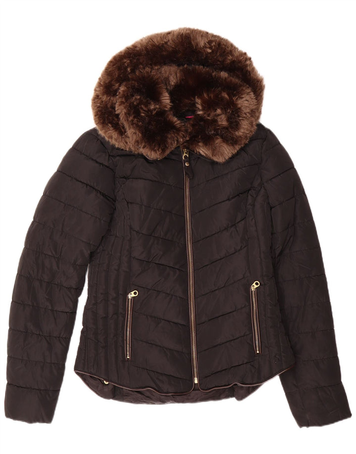 Joules Chaqueta acolchada con capucha para mujer UK 10 Small Poliéster negro