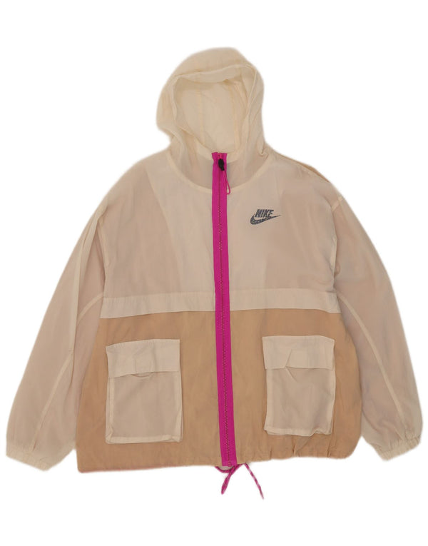 Chaqueta impermeable extragrande con capucha para mujer Nike UK 10 Small Beige Colorblock