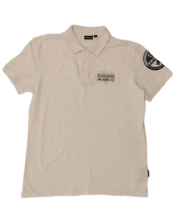 Napapijri Polo con gráfico geográfico para hombre XL Algodón blanco