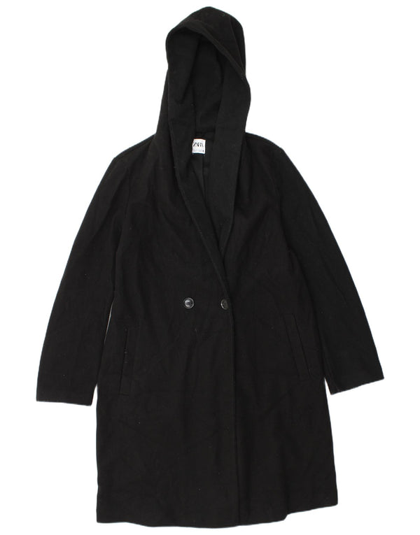 Zara Mujer Abrigo Extragrande De Doble Botonadura Con Capucha UK 40 Small Negro