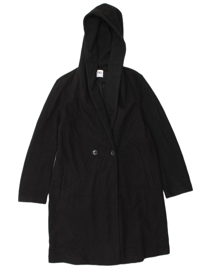 Zara Mujer Abrigo Extragrande De Doble Botonadura Con Capucha UK 40 Small Negro